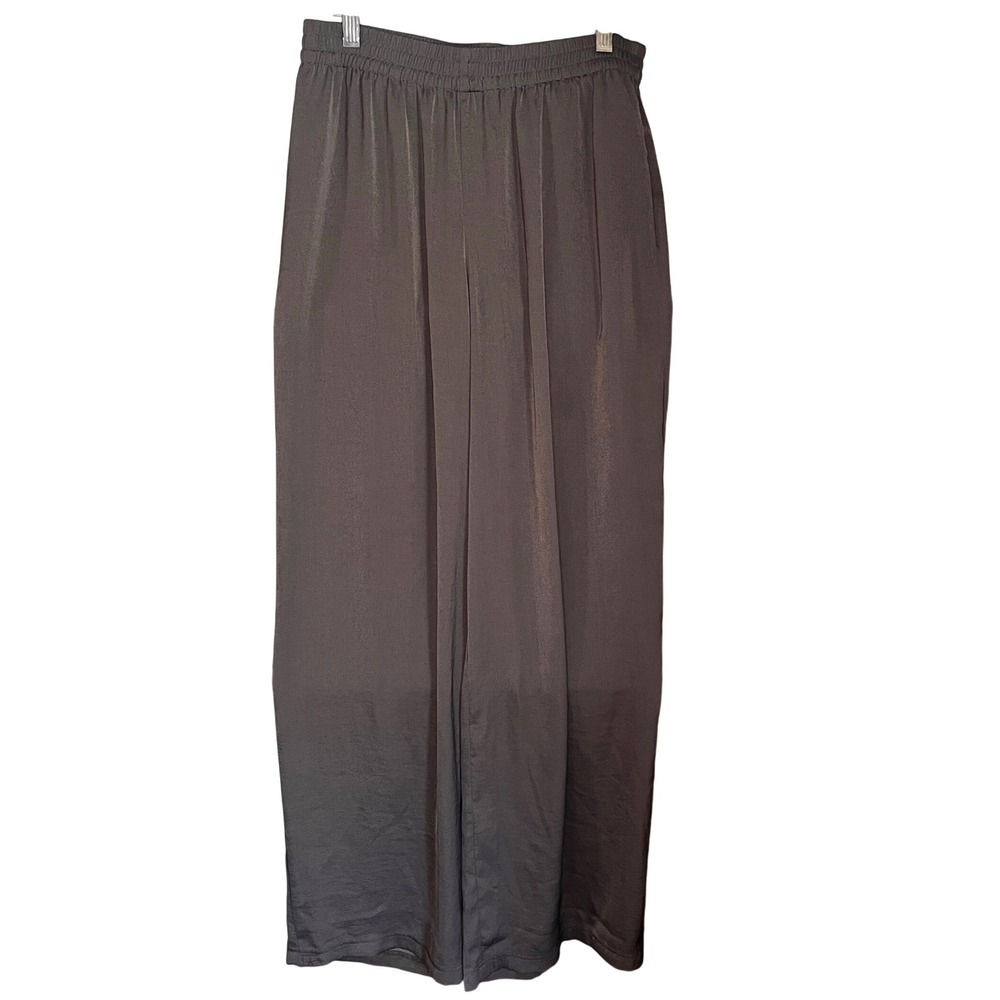 Barefoot Dreams Washed‎ Satin Wide Leg Pants BDWES21032 Womens Small Gray/ Black